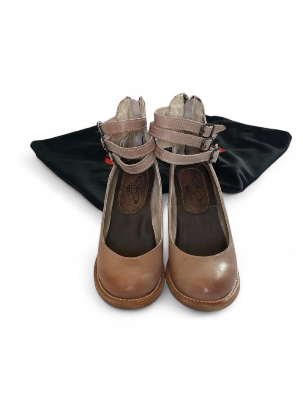 freebird Taupe Leather Triple-Ankle Strap Heels